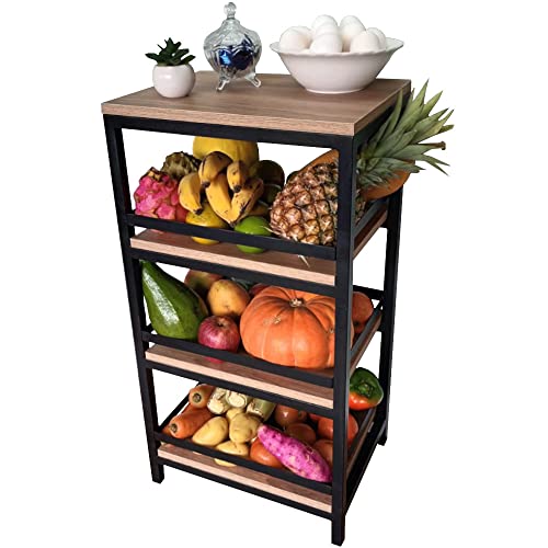Fruteira Chão Cozinha Com Tampo Em Mdf Triplo Estante Multifuncional 3 Andares SD-3300 Preto Design