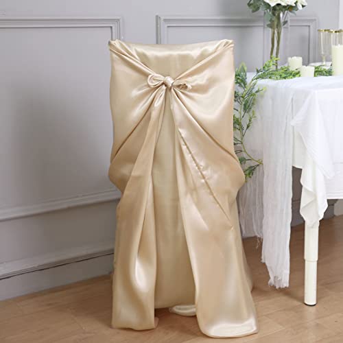 Tableclothsfactory Beige Silky Satin Universal Chair Covers Fits All Type of Chairs Event Dinning Slipcover for Wedding Party