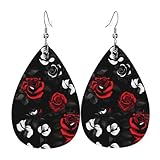 Elegante Leder-Ohrringe mit schwarzen, weißen und roten Rosen, leicht, modisch, für Damen, Urlaubsohrringe, Einheitsgröße, Leder-PU, kein Edelstein, One Size, Leder-PU-Kunstleder, Kein Edelstein