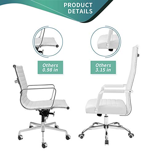 Tuoze Office Chair High Back Leather Desk Chair Modern Executive Ribbed Chairs Height Adjustable Conference Task Chair With Arms (White) #TOP4