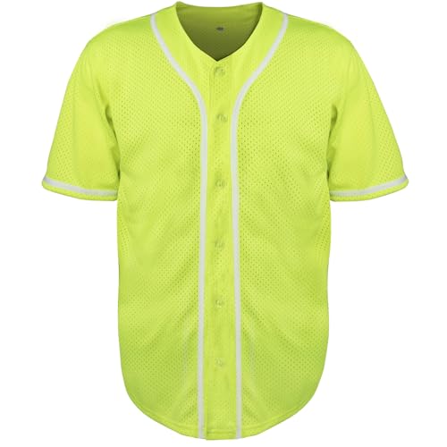 Phoneutrix Blank Plain Hip Hop Hipster Baseball Jersey Button Down Shirts Sports Uniforms Men Women Jersey (G-Green-Mesh, X-Large)