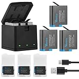 Vemico Hero 8/7/6/5 Akku Ladegerät Kit 3 Pack 1500mAh Ersatzakkus Typ-C LED 3-Kanal Ladegerät für GoPro Hero 8 Black/Hero 7 Black/Hero 6 Black/Hero 5 Black/Gopro 2018 (Vollkompatibel mit Original)