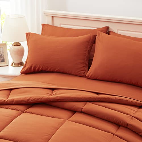 Anluoer Queen Size Bed In A Bag 7 Pieces, Burnt Orange Bed Comforter Set With Comforter And Sheets, All Season Bedding Sets With 1 Comforter,2 Pillow Shams,2 Pillowcases, 1 Flat Sheet,1 Fitted Sheet #TOP3