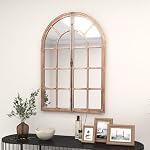 CHARMAID Farmhouse Arch Wall Mirror - 34"x24" Arched Window Pane Mirror, Rustic Wood Framed Wall Mounted Mirror, Hanging Windowpane Mirror Wall Decor for Hallway Entryway Living Room, Cathedral Arch