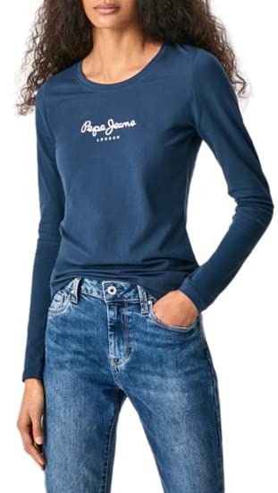 Pepe Jeans New Virginia Camiseta para Mujer Slim Fit Manga Larga Azul, M