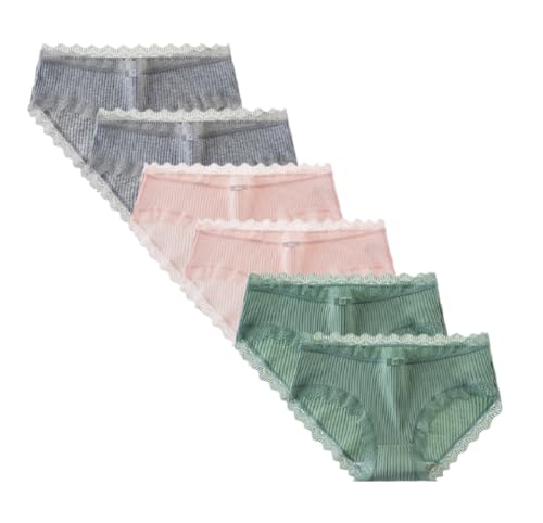 Teen Girls Soft Ribbed Cotton Panties Breathable Comfort Lace Trim Hipster Panties
