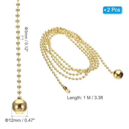 Image of PATIKIL 1M 3.3ft Ceiling Fan Pull Chain, 2 Pcs Beaded Pulls Cord Extender Ball Pendant for Fan Light Chandelier Table Lamp Pulling Switch, Gold Tone
