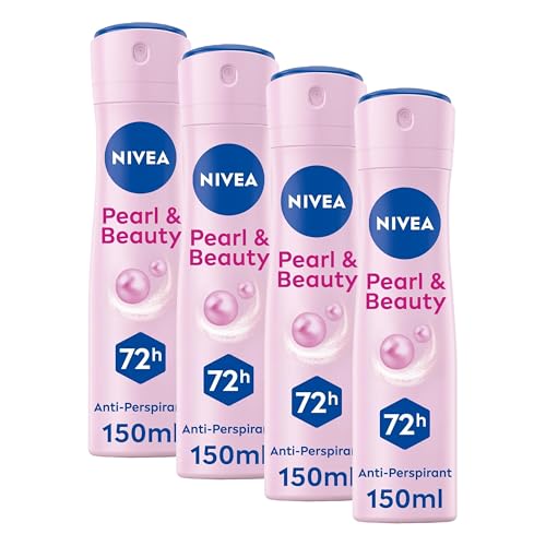 NIVEA Pearl & Beauty Anti-Perspirant Deodorant Spray (150ml), Women's Deodorant with 48H Sweat and Odour Protection, Anti-Perspirant Spray for Women with Pearl Extracts (Pack of 4)