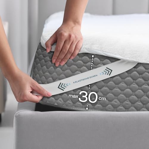 Alreya ochraniacz na materac 90x200 cm - oddychający, Oeko-TEX, bawełna, z 4 narożnikami gumowymi, możliwość prania w 90° - wodoodporna nakładka na materac 90 x 200 cm