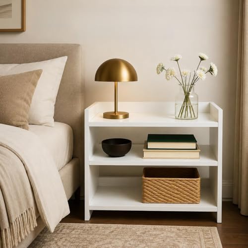 FURLAY Nova Bedside Organizer Table for Bedroom, White Side Table...