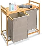Material: la elegante combinación de lona (cestas de tela) y madera de bambú (estructura). La madera de bambú utilizada es lisa, no tiene bordes ni ángulos afilados. El recogedor de ropa sucia es estable, resistente y duradero.