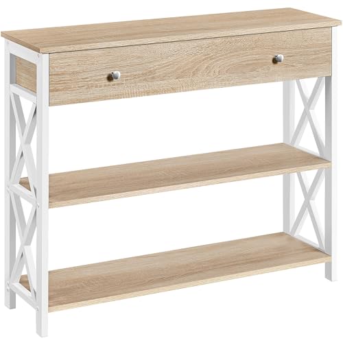 Yaheetech TV Stand for TV up to 45 inch, Entertainment Center with Drawer, Media Console Table with Storage Shelves, for Living Room, Metal Frame, Light Oak