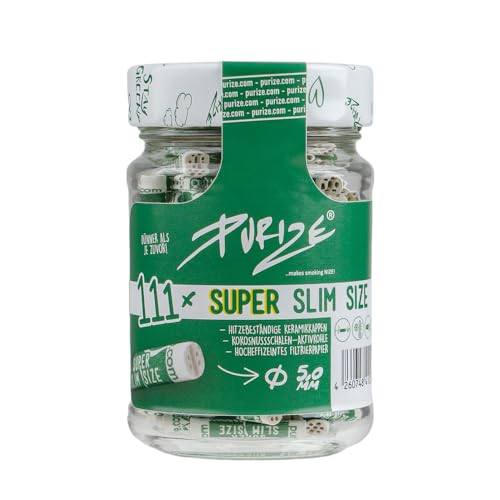Purize Carbon Activated Super Slim Charcoal Filter Tips - Enhance Your Smoking Experience - 5mm - Jar of 111 with Vastu Storage Mylar Bag� (White)