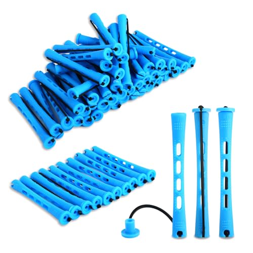 Bigoudis Permanente – Lot de 80 Bigoudis Cheveux Sans Chaleur, pour Cheveux Courts et Longs, Bigoudis Cheveux Courts pour Boucles Naturelles, Outil de Coiffage à Domicile ou en Salon – Bleu