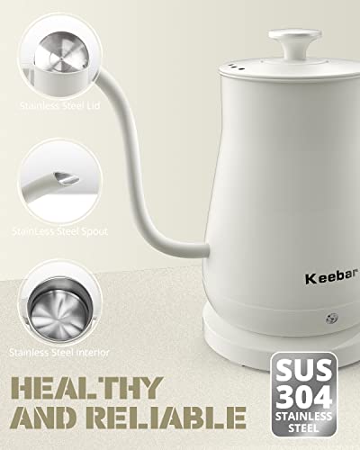 Electric Kettle Keebar, Tea Kettle & Pour Over Coffee Kettle, 100% Stainless Steel Gooseneck Electric Kettle, Hot Water Kettle Electric With Auto Shut Off, 0.8L, 1000W Quick Heating, White, Xh-W081-W #TOP5