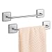 mDesign Metal Bathroom Storage Towel Bar with Strong Self Adhesive - Holder Rack for Hanging Washcloths, Hand, Face Towels in Main or Guest Powder Rooms - 2 Pack - Brushed