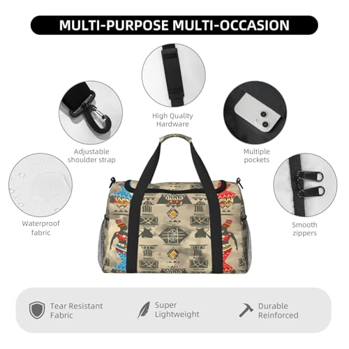 Duffle Bag Ethnic African Women Pattern Travel Duffel Bags for Men Women with Adjustable Strap Carry on Gym Bag Overnight Weekender Bag4