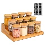 ComSaf Spice Rack with Jars and Labels, 12Pcs 6oz Spice Jars with Labels, Empty Seasoning Jars, Spice Rack Organizer for Cabinet, 3 Tier Bamboo Spice Rack for Table, Pantry, Cupboard