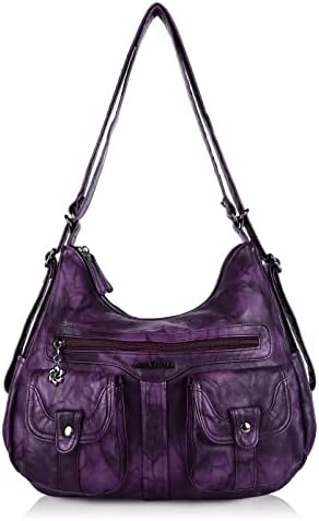 Angel Barcelo Women Multifunctional Soft Leather Handbag Purses Shoulder Hobo Backpack Crossbody Zipper Bag with Pocket (Fashion Purple)