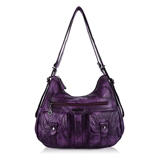 Angel Barcelo Women Multifunctional Soft Leather Handbag Purses Shoulder Hobo Backpack Crossbody Zipper Bag With Pocket (Fashion Purple) #TOP19
