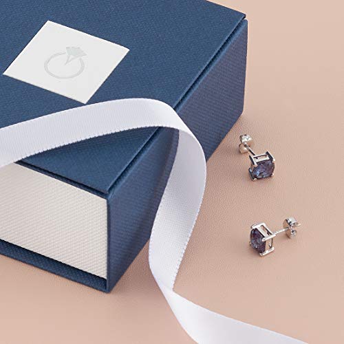 Peora Created Alexandrite Stud Earrings For Women 14K White Gold, Hypoallergenic Color-Changing Solitaire, 2.50 Carats Total Cushion Cut 6Mm, Aaa Grade, Friction Backs #TOP5