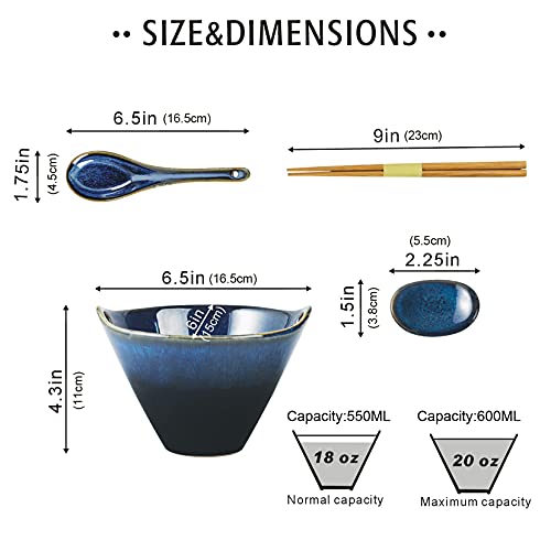 UNICASA Ramen Bowls Porcelain, Soup Bowls Set of 2 x 600 mL with Spoons Forks and Chopsticks - Image 2