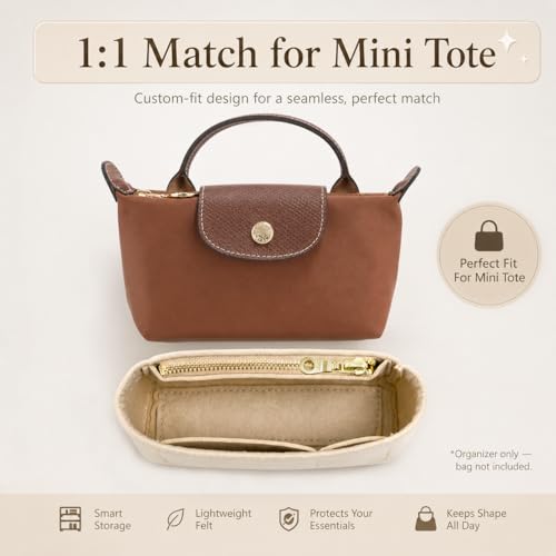 Image of Mini Bag Organizer For Longchamp Small Tote Bag - Ultimate Mini Bag Storage & Finishing Inner Bag Liner for a Chic Handbags Insert Organizer Fit small Size