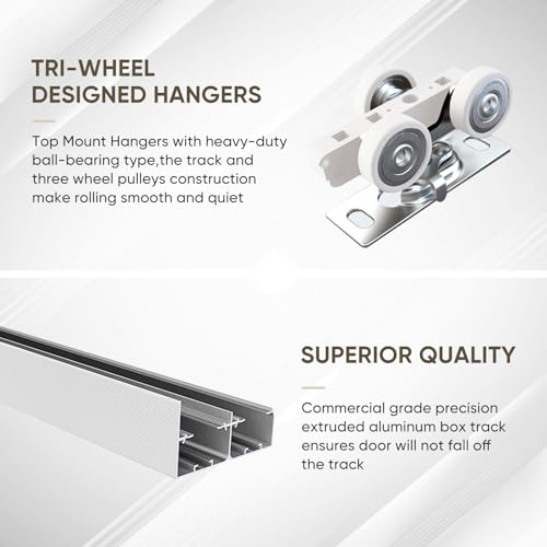 BARNSMITH 8FT/96 Bypass Door Hardware,Heavy Duty Aluminum Sliding Closet Door Hardware with Finger Pulls for 2 Doors System,Sturdy and Smoothly,Fit Door Thickness 1 3/8" or 1 3/4",Easy to Insatll
