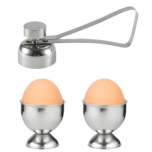 2 Pcs Egg Cups and 1Pcs Egg Opener, Egg Cup Egg Cups Funny Egg Cups Egg Poaching Cups Boiled Egg Holder Stand Chicken Egg Cups Stainless Steel Egg Tray Small Wine Glass Shape for Kitchen