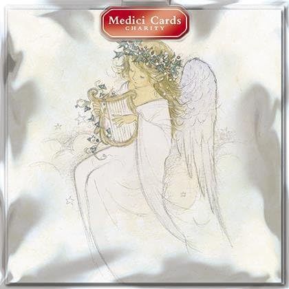 Charity Christmas Cards (MED6373) - Angel Harp - Pack of 8 Cards - Sold in Aid of Oxfam, RNLI, Marie Curie, Parkinson's UK, Alzheimers Society and Diabetes UK
