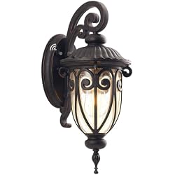 GOALPLUS Outdoor Wall Light with Dusk to Dawn Sensor, 18 Inch Exterior Wall Lantern Fixture for House, Bronze Outside Porch Lighting with Clear Seeded Glass for Garage Front Door, Aluminium