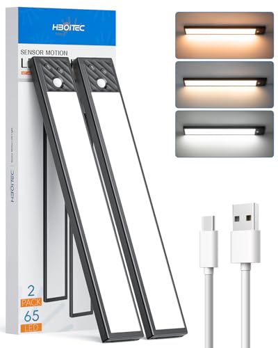 Luces Armarios con Sensor Sin Cable, 2500mAh Recargable Luz Led Armario, Brillo Ajustable Luces Led Cocina para Cocina Gabinete Cocina, Armario, Escalera, Pasillo (3 Color Temperaturas, 33,5CM)