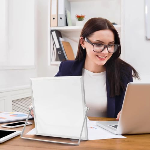 Image of Amazon Brand - Solimo Mini Dry Erase Double-Sided White Board with 360 Rotating Adjustable Stand | Aluminium Frame | Accessories Included | Portable (25 x 25 cm)