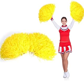 Cheerleading Pom Poms for Kids, Cheerleader Cheering Squad Pompoms for Boy Girl School Sports Games Team Spirit Cheer, Cheerleader Pompom Dance Party Accessories (Yellow)