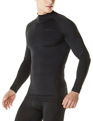 TSLA Men\'s Thermal Long Sleeve Compression Shirts, Mock/Turtleneck Winter Sports Running Base Layer Top, Thermal Mock Neck(yut32) - Black, Medium