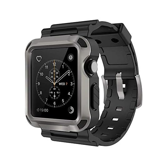 Simpeak Rugged Protective Case with Black Strap Bands Compatible with Apple Watch Series 3 Series 2 42mm, Grey