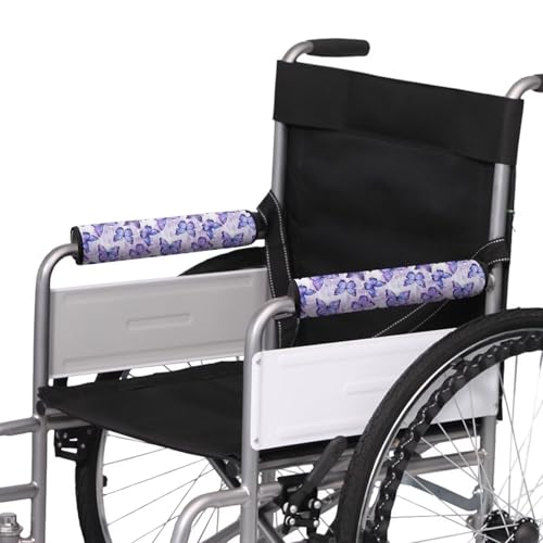 Gomyblomy Purple Butterflies Wheelchair Armrest Covers Non Slip Wheelchair Arm Pads 2 Pack Washable Removable Arm Rest Covers for Office Transport Chairs Wheelchairs Accessories