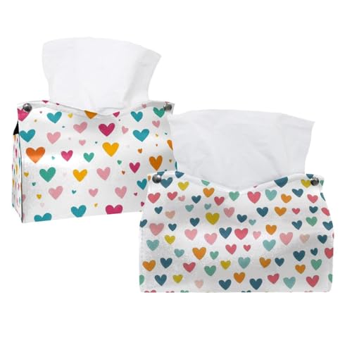 Paquete de 2 fundas de cuero para caja de pañuelos – Soporte decorativo para caja de pañuelos de corazones para baño, decoración de oficina en casa