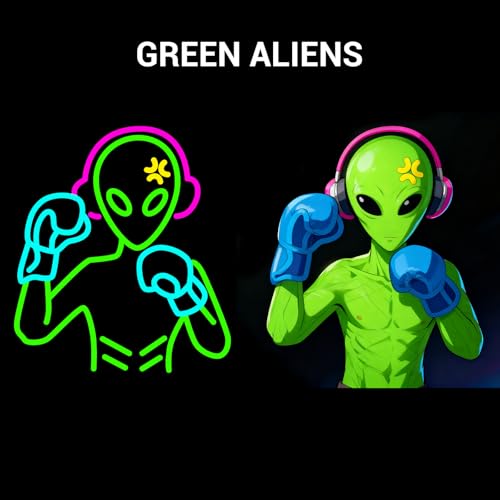 Image of Alien Neon Signs Lights for Wall Decor, Boxing Neon LED Sign for Room and Man Cave Decor, Dimmable Powered LED Signs for Bedroom, Man Cave Party, Birthday Christmas Gift (Boxing Multicolor)