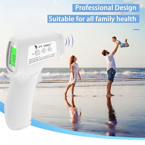 Image of DR VAKU Plastic Digital Thermometer For Fever Non-Contact Laser Infrared Forehead Thermometer Temperature Gun Accurate Reading with Large Display [Battery Included] - White