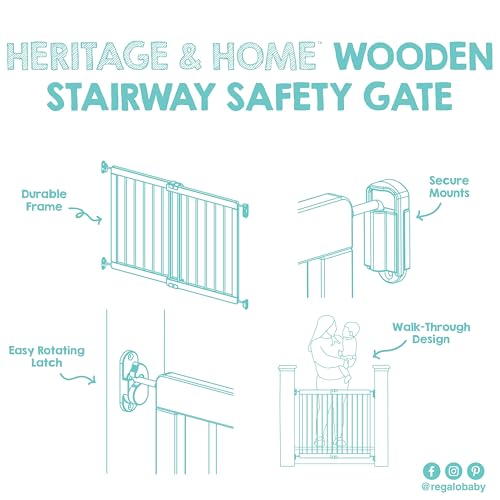 Image of Regalo Safety 23.5 inch-42 inch Wooden Baby Gate for Top of Stairs & Dooways