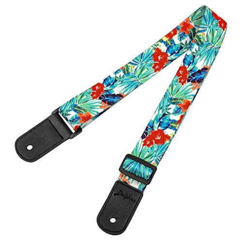 Dulphee Ukulele Strap Hawaiian Style Adjustable Uke Shoulder Strap for Soprano Concert Tenor Baritone Ukulele, Mandolin and Banjo(Flower)