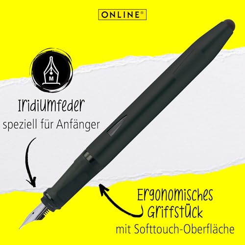 ONLINE Schreiblern-Füller und Rollerball Switch Starter Set Nero Schwarz I Schreibset für Schreibanfänger Anfänger-Feder für Rechtshänder I Ergonomischer Tintenpatronen-Roller für Schüler I Stylus-Tip