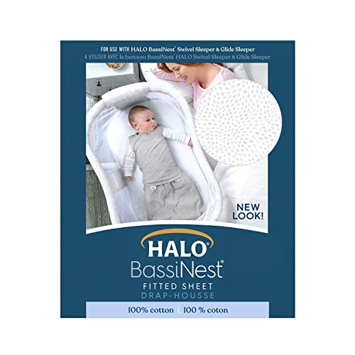 Image of HALO BassiNest Fitted Sheet - 100% Cotton, Soft and Breathable Bassinet Sheet for Babies, 30 inch x 16 inch Pre-Shrunk Sheet, Pebble