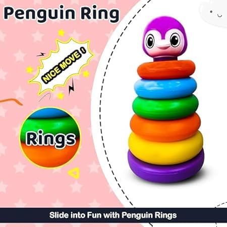 Image of Prime Kindergarten Learning Stacking 6 Rings Multi-Colour Toddler Activity Toys for Kids, Toddlers, Children (5 in 1 Stacking Toy)