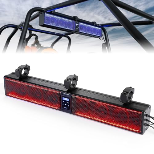 KEMIMOTO 33-inch 8-Speaker Louder RGB UTV Sound Bar Waterproof Bluetooth Music Sync Multicolor Light SXS Speakers Wireless Soundbar for UTV Golf Cart Marine Boat w/1.75
