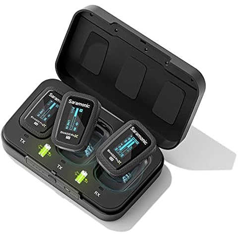Saramonic Blink500 ProX Upgraded 2.4G Dual Channel Stereo Wireless Lavalier Microphone with Charging Case, OLED Display for DSLR, Video Cameras, Smartphones, Tablets, Computers Cover