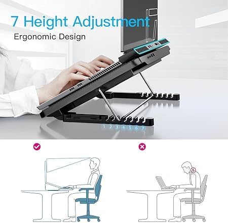 JD FRESH Dual Laptop Cooling Pad with Mobile Stand/7 Height Adjustable Slot/2 USB Ports/Turbo Fan/Striff Stand for Table/Laptop & Mobile Holder for Desk/Computer Stand/Office Desk Accessories (Black)