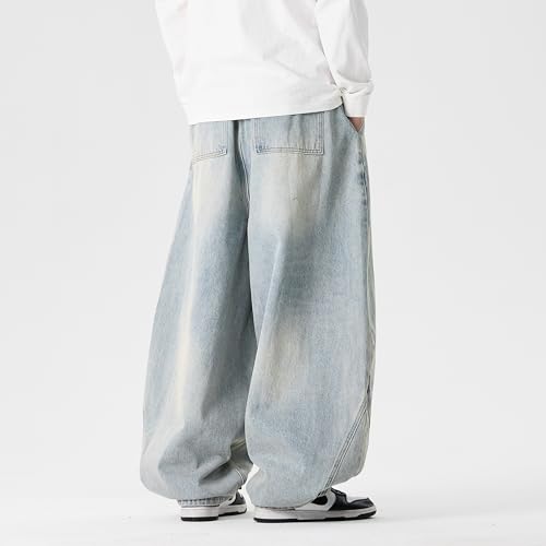 GURUNVANI Mens Wide Leg Denim Pants Loose Fit Hip Hop Jeans Streetwear2