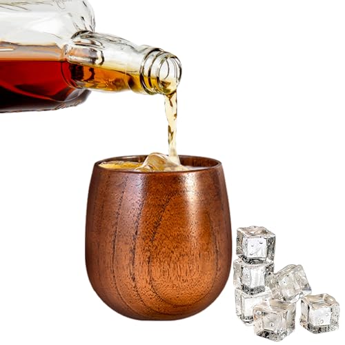 Bicchiere da whisky in legno, regalo bourbon, da uomo, in legno anticato, ottimo regalo per whisky da uomo (coppa per pancia con fondo piatto)